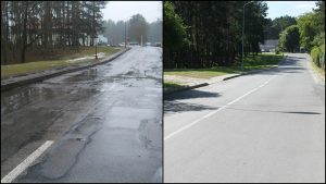Baravykų gatvė prieš ir po rekonstrukcijos