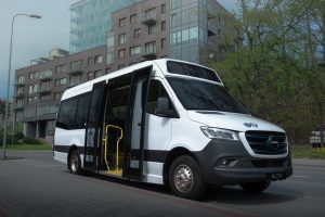 Elektra varomų autobusų dizaine dominuos balta spalva, papildant ją Druskininkų herbui arba prekės ženklui artimomis spalvomis./ Gamintojų vizualizacija