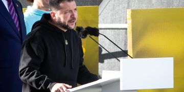 Volodymyras Zelenskis dalyvauja renginyje "Keliu vėliavą už Ukrainą NATO". ELTA / Dainius Labutis