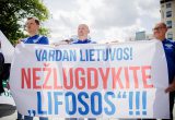 Lietuvos profesinės sąjungos „Solidarumas“ ir AB „Lifosa“ Nepriklausomos Profesinės Sąjungos mitingas prie Vyriausybės. ELTA / Josvydas Elinskas